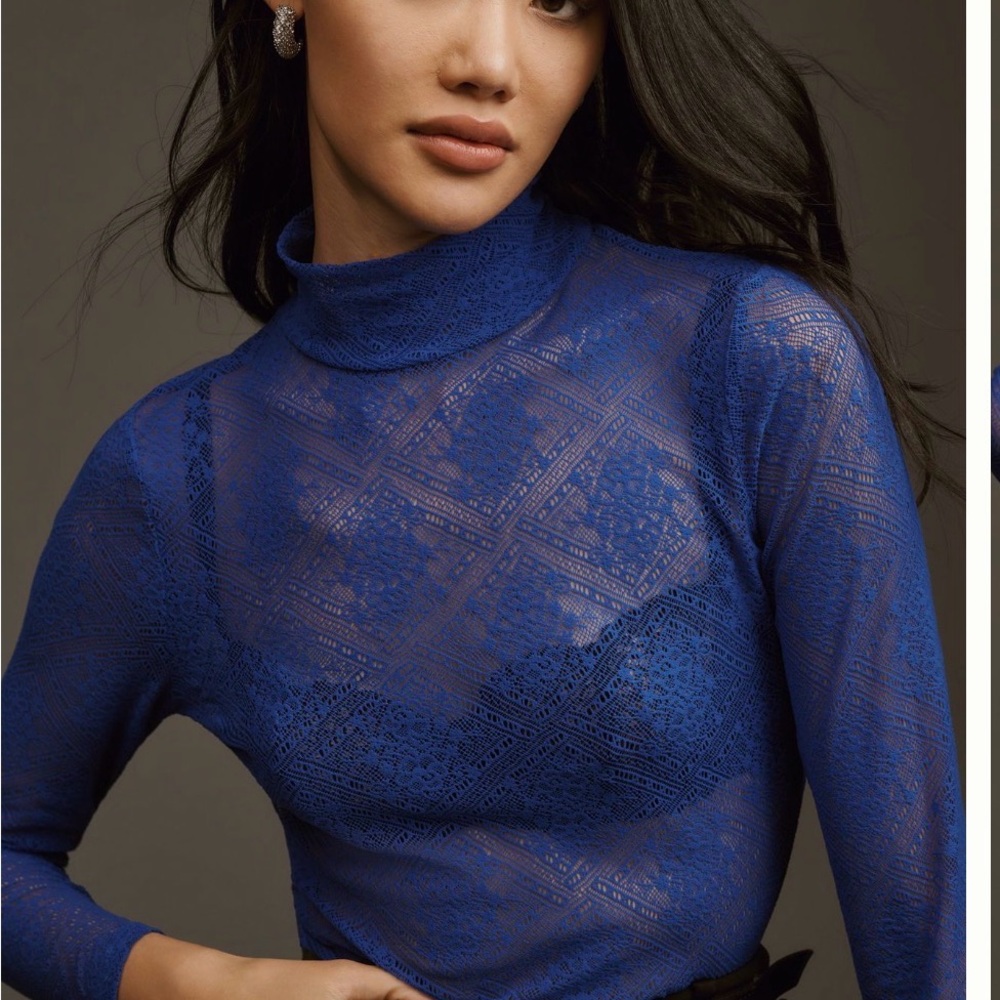 Anthropologie Sheer Lace Turtleneck Size Medium